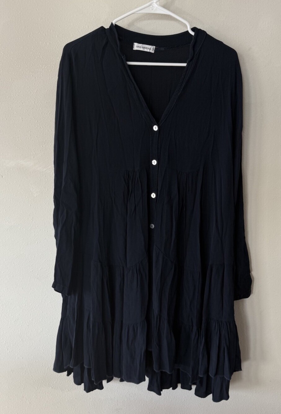 NINA KENDOSA Paris Women’s Shift Dress L Lagenlook Boho Relaxed Button Up